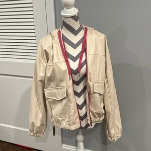 Fate medium cream leather hoodie jacket NWT